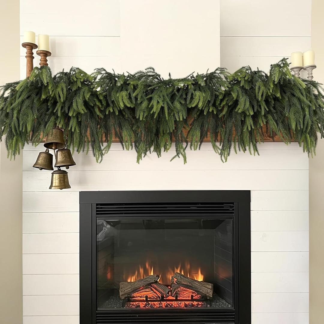 36Pcs Christmas Norfolk Pine Stems, 24'' Long Artificial Evergreen Norfolk Pine Branches, Real Touch Greenery Picks, Faux Floral Branch for Mantel DIY Xmas Home Decoration Indoor Christmas Decor