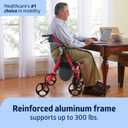 Medline Premium Empower Rollator Walker with Memory Foam Seat, Black & Red, 300 lb. Weight Capacity, 8 Wheels, Microban Technology, Cupholder, Rolling Walker for Mobility Impairment