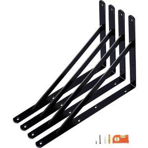 4-Pack 18 Inch Heavy Duty Shelf Brackets, Thicken Wall Bracket for Garage Floating Storage Shelves, Black Powder-Coated Steel