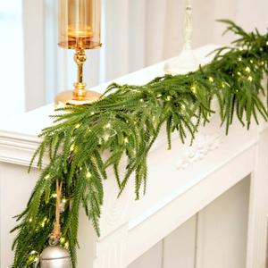 Faux Norfolk Pine Christmas Garland  Real Touch Greenery Artificial Cedar Christmas Garland for Fireplace Mantel, Staircase, Door Frame, Holiday Indoor Winter Dcor (Prelit-9FT)
