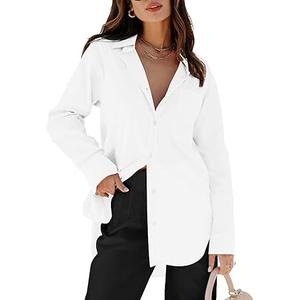 siliteelon Womens Button Down Shirts Dress Shirts Long Sleeve Blouses V Neck Solid Casual Tunics Tops with Pockets Size L
