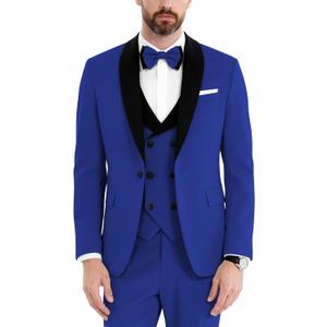Men's Tuxedos 3 Piece Suit Set Slim Fit Double Breasted Suit Men Wedding Prom Tuxedo with Bow (Royal Blue)