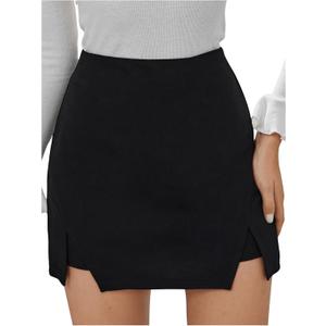 WDIRARA Women's High Waist Split Hem Mini Skirt Side Slit Bodycon Skirts (Black,S)