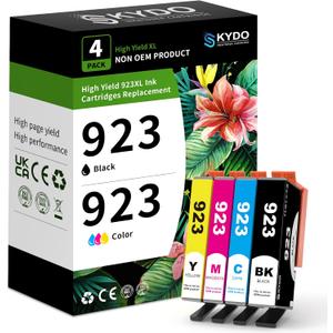 Skydo 923e 923 Ink Cartridges (with Chip) Combo Pack Replacement Compatible for HP 923XL Ink Cartridges Work with OfficeJet Pro 8120 8123 8130 8133 Printer (4-Pack, Black, Cyan, Yellow, Magenta)