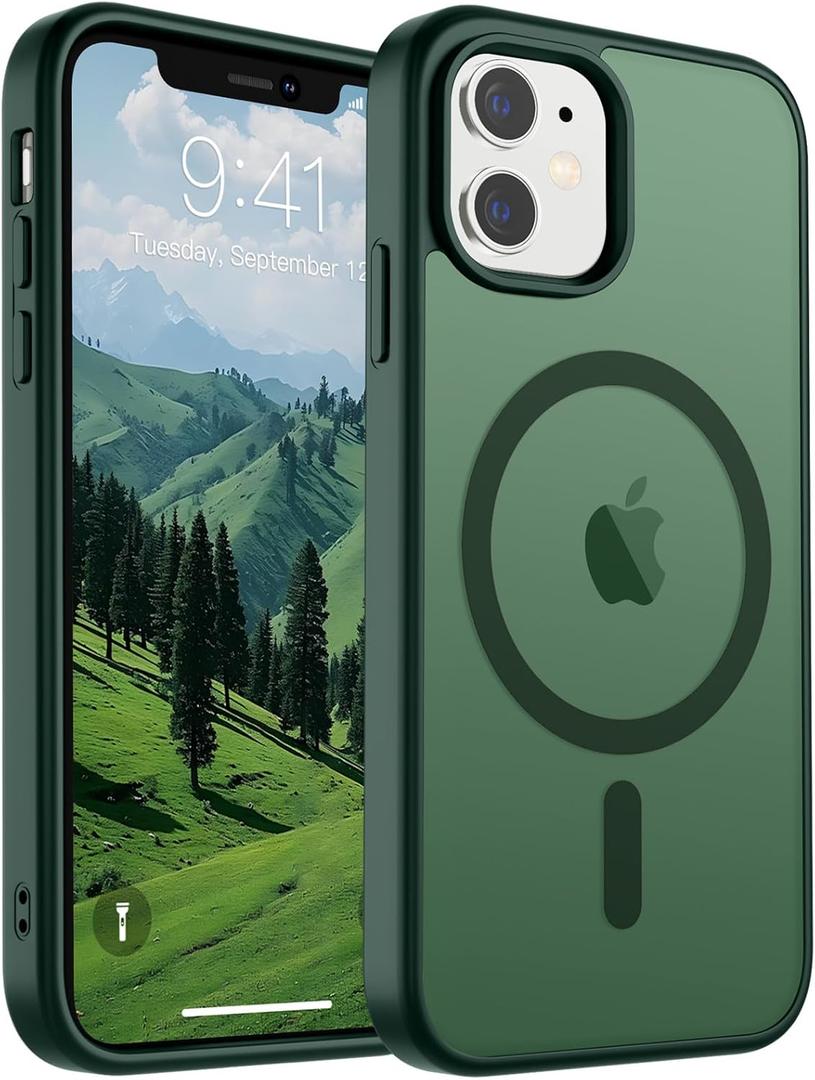 SUPFINE Magnetic for iPhone 11 Phone Case (Compatible with MagSafe) (Military Grade Drop Protection) Slim Translucent Matte Shockproof with Anti-Fingerprint Phone Case, Forest Green