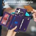for Galaxy S23 Ultra Case with Card Holder and Strap for Women,Crossbody Lanyard, Make Up Mirror,Ring Stand,Snap Clasp,Cute Phone Wallet Cases 6.8 inch - Deep Purple
