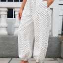 Womens Polka Dot Balloon Pants Elastic Waist Baggy Harem Pants Wide Leg Drawstring Comfy Trousers with Pockets (White, S)