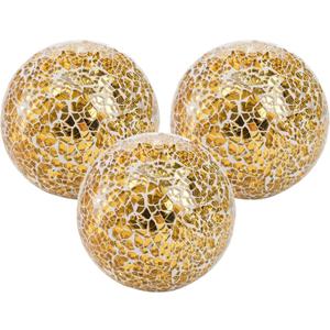 TOPZEA 3 Pack 4 Inch Gold Mosaic Glass Orbs, Decorative Balls Mosaic Spheres for Vase Fillers, Dinning & Coffee Table Centerpieces, Bowl Decor, Home & Christmas Decorations
