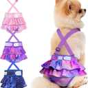 Idepet Female Dog Diapers with Suspender Detachable, 3 Pack Tie Dye Washable Reusable Girl Doggie Diapers Skirts in Heat Period Cycle Urinary Incontinence Training XL