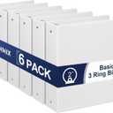 2-Inch 3-Ring Binder with Pockets, 2 Premium View Binders with Three Ring Binders Holds up to 450 Sheets US Letter Size, Bulk Pack of 6, Perfect for Home, Office, and School(XY014-WH) White