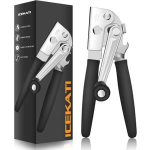 Commercial Can Opener, ICEKATl Can Opener Manual Heavy Duty Easy for Big Cans with Magnet, Folding Hand Crank With Comfortable Long Handles (Black)