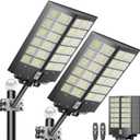 2-Pack Solar Street Light -9000W Solar Street Lights Outdoor 120000LM,7000K Commercial Parking Lot Light, Flood Outdoor Lights IP66 Waterproof with Motion Sensor (Black)