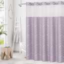 Purple Small Stall Boho Shower Curtain with Snap-in Liner 36 x 74, No Hooks Tufted Chevron Striped Textured Lavender Shower Curtain with See Through Mesh Top Window for Bathroom Decor