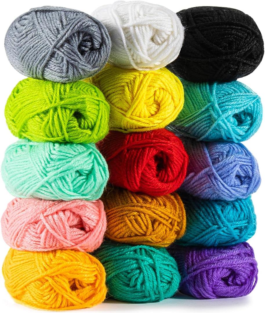 15x20g Acrylic Yarn for Crocheting - Soft Knitting Yarn for Crafts Multicolor Skeins for Crocheting DIY Bulk for Handicraft Knitting Scarves Ideal Gift for Beginners Adults (multiple colors)