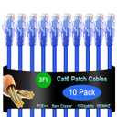 Cat6 Ethernet Cable 3 ft (10 Pack) - 10G Network Patch Cable for Data Centers, Home and Enterprise Networks - Blue