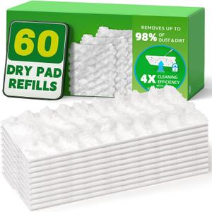 Dry Mop Refills Thickened and Feathery Pads 60 Count for Dirt, Pet Hair and Dust, Compatible with Swiffer Sweeper and ClicLak Regular Mop, Disposable Sweeping Cloths for Floor Mopping and Cleaning