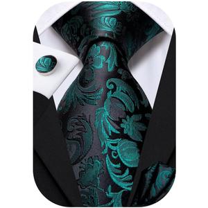 Dubulle Mens Paisley Striped Tie Woven Necktie for Men and Handkerchief Cufflinks Set Wedding Formal Business