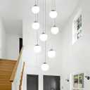 Modern Globe Chandelier Staircase Chandelier for Entryway
8 Light,Max Height 118inch,White Glass,Dimmable,Color Temperature 2700-6000K,Adjustable Height