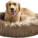 MFOX Calming Dog Bed (L/XL/XXL/XXXL) for Medium and Large Dogs Comfortable Pet Bed Faux Fur Donut Cuddler Up to 15/30/50/100lbs (43.0"L x 33.0"W x 8.0"Th, Khaki)