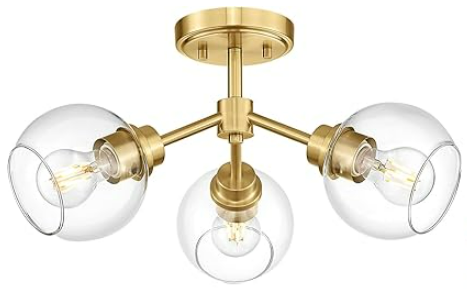 3-Light Semi Flush Mount Ceiling Light, Modern Light Fixtures Ceiling Mount with Globe Clear Glass Shade, SM195-BG-3