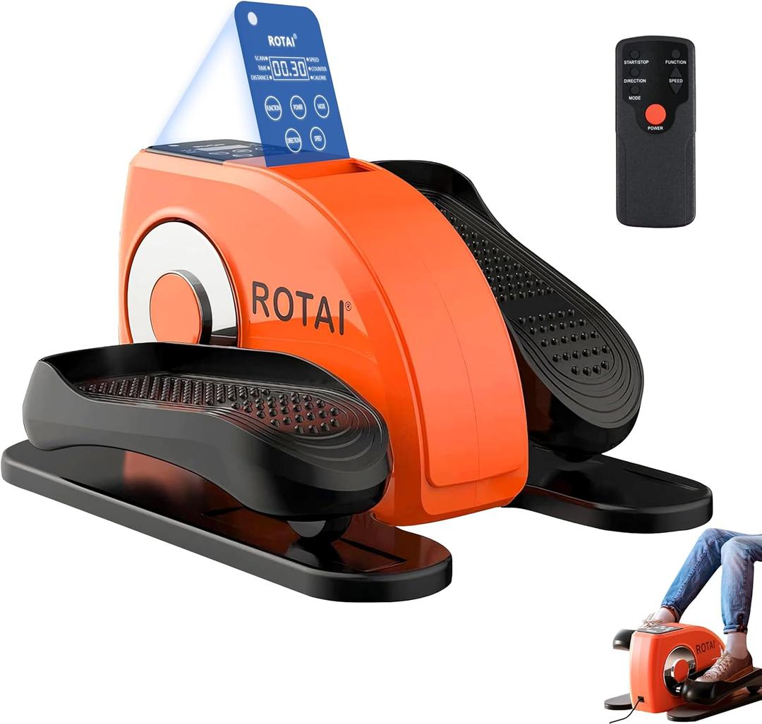 Under Desk Elliptical Machine for Seniors Rehab Electric Seated Leg Foot Pedal Exerciser Bike, Portable Trainer for Home & Office with Remote and LCD Monitor (Orange)