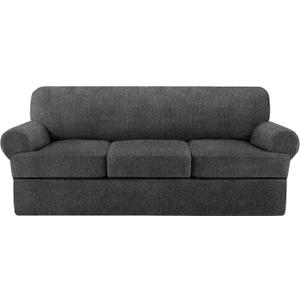 4 Piece T Cushion Sofa Slipcovers Stretch Couch Cover Furniture Covers with 3 Individual T Cushion Covers, Machine Washable for Living Room (Dark Gray, 3 Cushions)