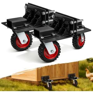 Chicken Coop Wheels Kit with Lift System - Set of 4 Heavy Duty Foldable Caster Wheels, Maximum Load Capacity 700 lb, Ideal for Large or Small Hen House, Durable Chicken Coop Accessory