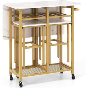 29in Folding Small Dining Table for 2 with 2 Stools,Space-Saving