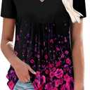 BETTE BOUTIK Womens Short Sleeve Tunics V Neck Button Down Shirts Blouse Tops Pullover, Medium