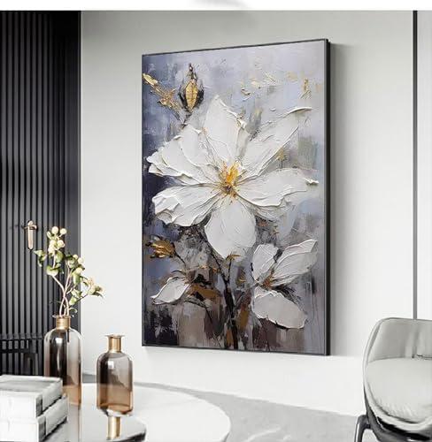 Hand Painted Flower Canvas Wall Art for Living Room-Large 3D Textured Oil Painting for Bedroom-Framed Modern Artwork for Office Kithen Home Decoration Ready to Hand 28x40inches
