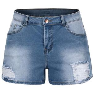 THUNDER STAR Women Mid Rise Ripped Stretchy Jeans Shorts Frayed Raw Hem Casual Denim Shorts (10-12, 1# Light Blue)