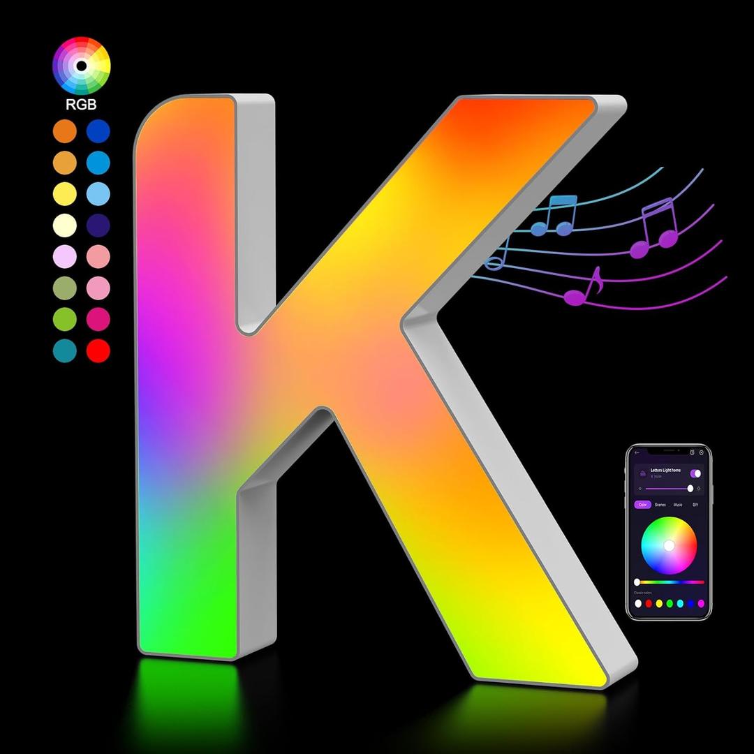 OJQ Light Up Letters LED Letter - Marquee Letters Room Decor Alphabet Letter Music Sync Color Change Colorful - Wall Decor for Bedroom Happy Birthday Decorations for Teen Girls Aesthetic