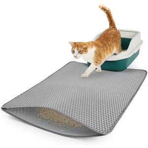 Zyusora cat Litter mat, Large (31" x 23") Gray, Double Layer, Waterproof, Odor-Free, Easy to Clean
