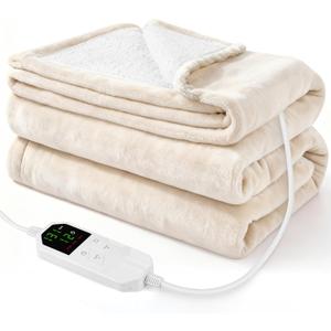Electric Heated Throw Blanket 50" x 60", Soft Plush Flannel & Sherpa Electric Blanket with 8 Heat Settings, 1-12H Auto-Off, Fast & Even Heating, Machine Washable, Ideal for Home & Office, Beige