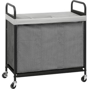 STORAGE MANIAC Rolling Laundry Hamper with Wheels 3-Section Laundry Sorter Rolling Laundrys Basket on Wheels with Removable Bag Clothes Hamper Laundrys Organizer Cart Bathroom Bedroom 120L Grey