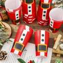 50Pcs Christmas Santa Plastic Cups, 16 oz Santa Belt Design Red Black White Disposable Drinking Cup Xmas Holiday Party Drinkware Table Decor for Xmas Winter Party Beverage Drink Supplies