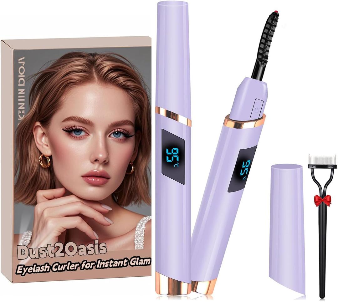 Heated Eyelash Curlers, Electric Eyelash Curlers, Rechargeable Lash Curler with Eyelash Comb for Makeup Natural Curling Eye Lashes and 24 Hours Long Lasting - Purple 2024 Updated Model B