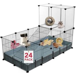 VISCOO 24 Panels Small Animal Playpen,Pet Playpen,C&C Cage for Guinea Pigs,Puppy Play Pen,Baby Chicken Cage,Indoor Outdoor Portable Metal Wire Yard Fence with Waterproof Mat