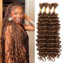 Human Braiding Hair Mix Synthetic Boho Hair for Braiding, 16 Inch 200g Boho Braids 1 Bundles Wet and Wavy Curly Deep Wave Bulk Bohemian Extensions for Black Women P30/27