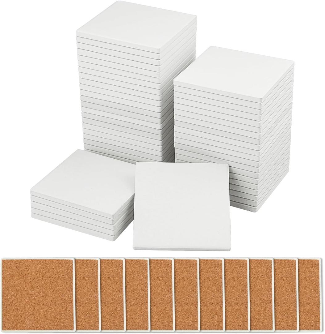 50 Pieces 4 Inch Blank Ceramic Coasters, Unglazed Ceramic Tiles Coasters, Ceramic Tiles with Cork Backing Pads for Painting, DIY Crafts, Mosaics, Square, White.by GNIEMCKIN. 50 Pieces 4 Inch Blank Ceramic Coasters, Unglazed Ceramic Tiles Coasters, Ceramic Tiles with Cork Backing Pads for Painting, DIY Crafts, Mosaics, Square, White.by GNIEMCKIN.