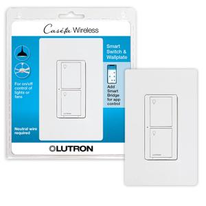 Lutron Caseta Original Smart Switch with Wallplate (Lutron Smart Hub Required), for LED Lights and Fans, 5 Amp, Single-Pole/3Way, Neutral Required, PDW-5ANS-WH-A, White