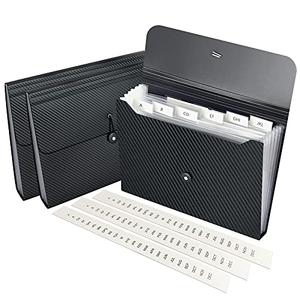 7 Pocket Expanding File Folder with Tab Inserts, Accordian File Organizer Document Receipt Organizer, Accordion Folder File Keeper A4 Letter Size, for School Home Office, Black(Pack of 3)