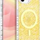 for iPhone 17e/16e Case, Compatible with MagSafe, Clear Bling Sparkly Shockproof Slim Anti-Slip Military Drop Protection Hard Phone Case, Glitter Gold