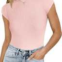 MISSJOY Women Crew Neck Short Sleeve Ribbed Stretchy Casual Slim Fit Bodysuit T Shirts Tops S