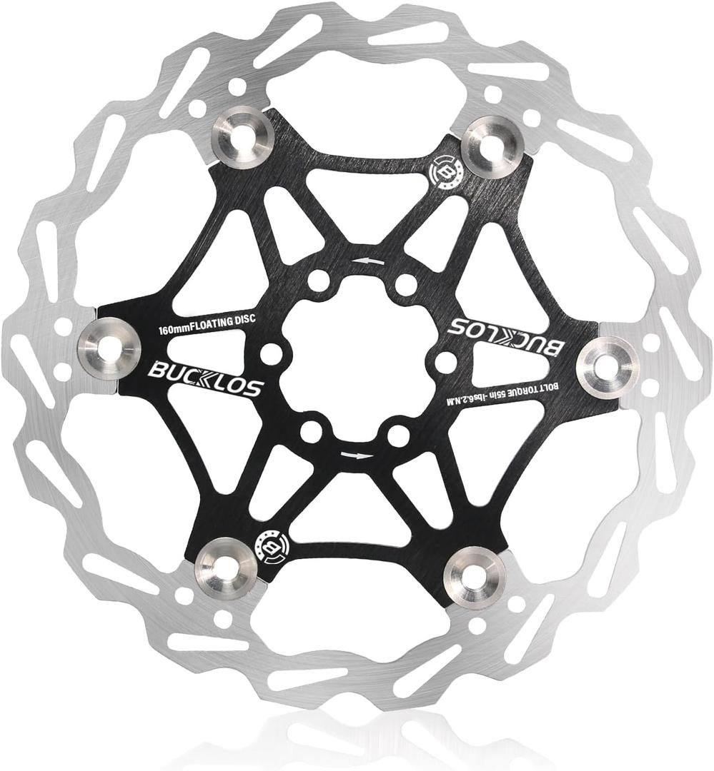 BUCKLOS 160mm 180mm 203mm Floating Disc Brake Rotor, Stainless Steel MTB Brakes Rotors with 6PC Bolts, Ultra-light Floating Disc Rotor fit Mountain Bike Road Bikes BMX（Black、Red）…