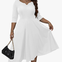 Runwind Plus Size Dresses Women Fit and Flare A-Line Swing Dress 3/4 Sleeve Midi Church Wedding Guest Cocktail Party Dresses 3XL