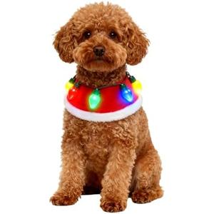 Dog Christmas Outfit Red Festive Holiday Pet Costume Clothes Accessory Light Up Bandana 2xl