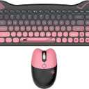 Wireless Keyboard and Mouse Combo, Cute Cat Mouse & Round Keycaps, 2.4G Silent Cordless with USB Receiver, Auto Sleep, for PC, Mac, Laptop (Gradient Pink)