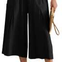 TARSE Linen Capri Pants for Women Drawstring Waist Loose Fit Casual Wide Leg Summer Beach Vacation Lounge Pants(Black,S) (Black, S)