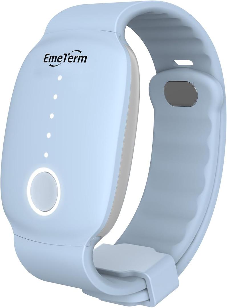 EmeTerm Fashion FDA-Cleared Relieve Nausea Electrode Stimulator Morning Sickness Motion Travel Sickness Vomit Relief Rechargeable No Gel Drug Free Wrist Bands Without Side Effects FSA/HSA Eligible (Blue)